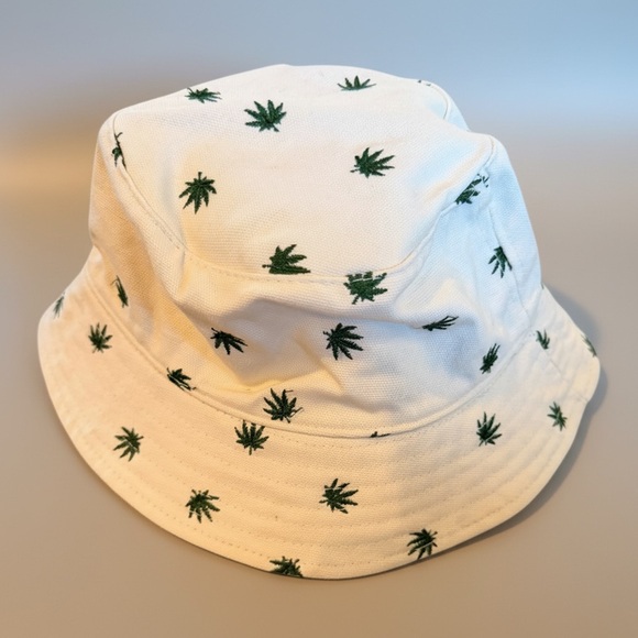 Other - White Embroidered Leaf Bucket Hat Cotton Summer Festival Streetwear Cap B